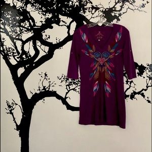 JWLA Johnny Was Purple Embroidered Tunic Dress XS